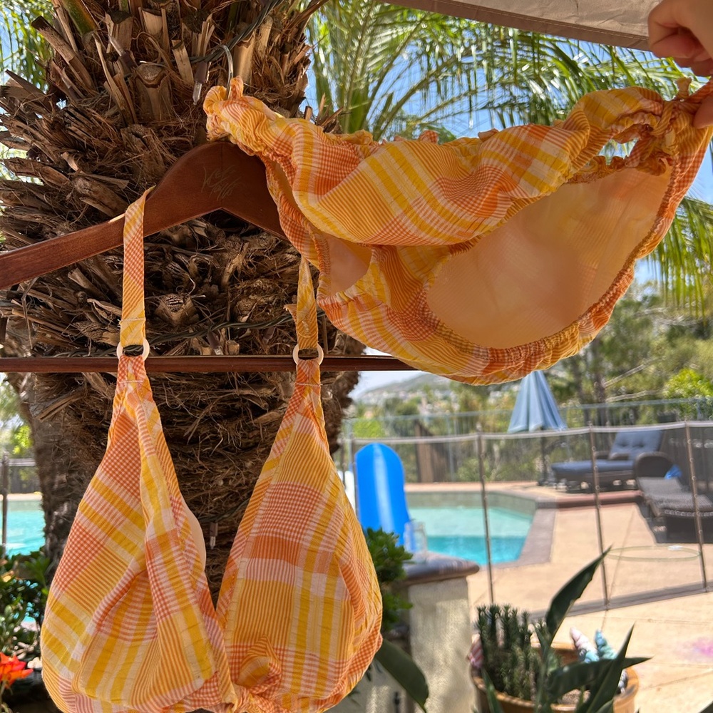 70s Yellow and Orange Plaid Bikini Swim Set